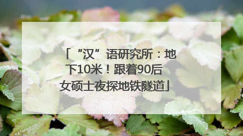 “汉”语研究所：地下10米！跟着90后女硕士夜探地铁隧道